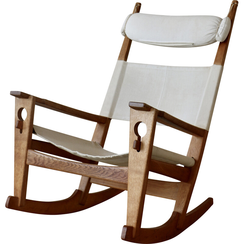 Vintage "Keyhole" schommelstoel in eikenhout van Hans J Wegner voor Getama, Denemarken 1960