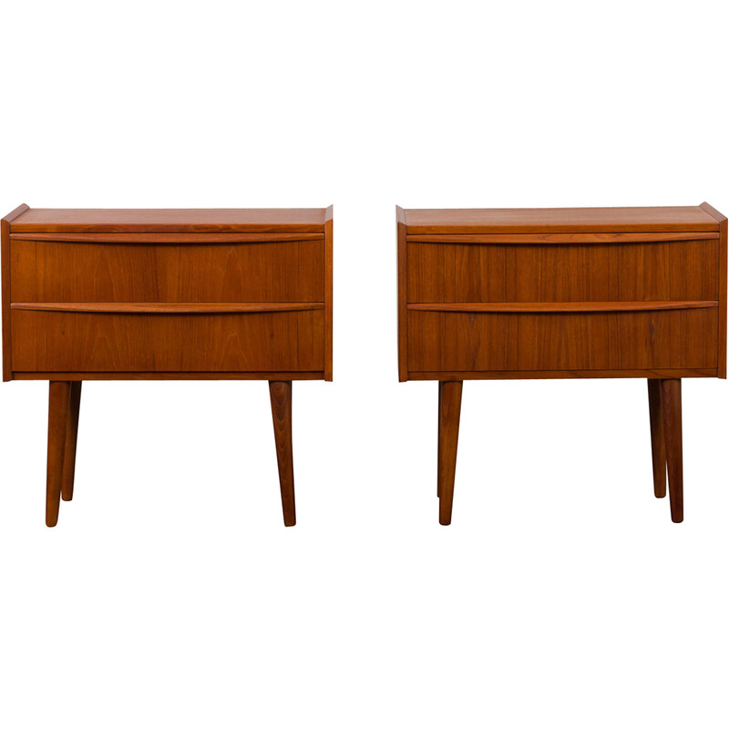 Pair of vintage teak veneer bedside tables with 2 drawers, Denmark 1960