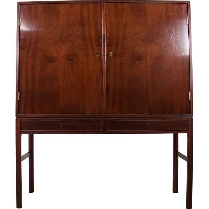 Vintage tall cabinet in mahogany and brass by Ole Wanscher for Poul Jeppesen, Denmark 1960