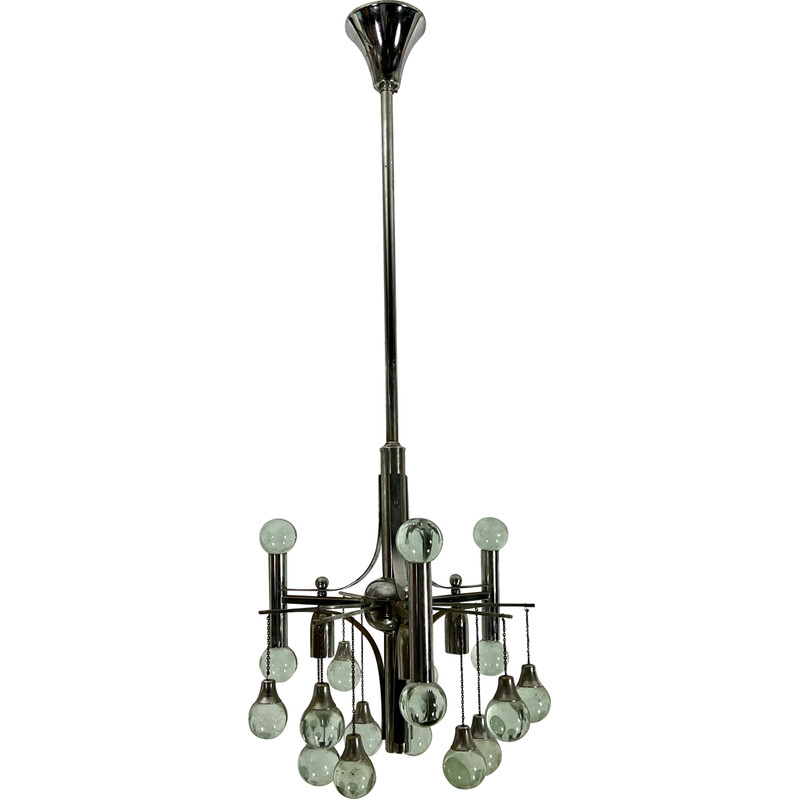 Vintage chrome and glass chandelier for Sciolari, 1970