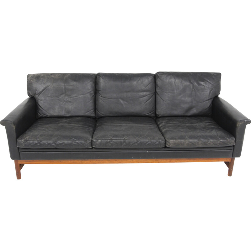 Vintage 3-seater sofa in rosewood and leather, Sweden 1960