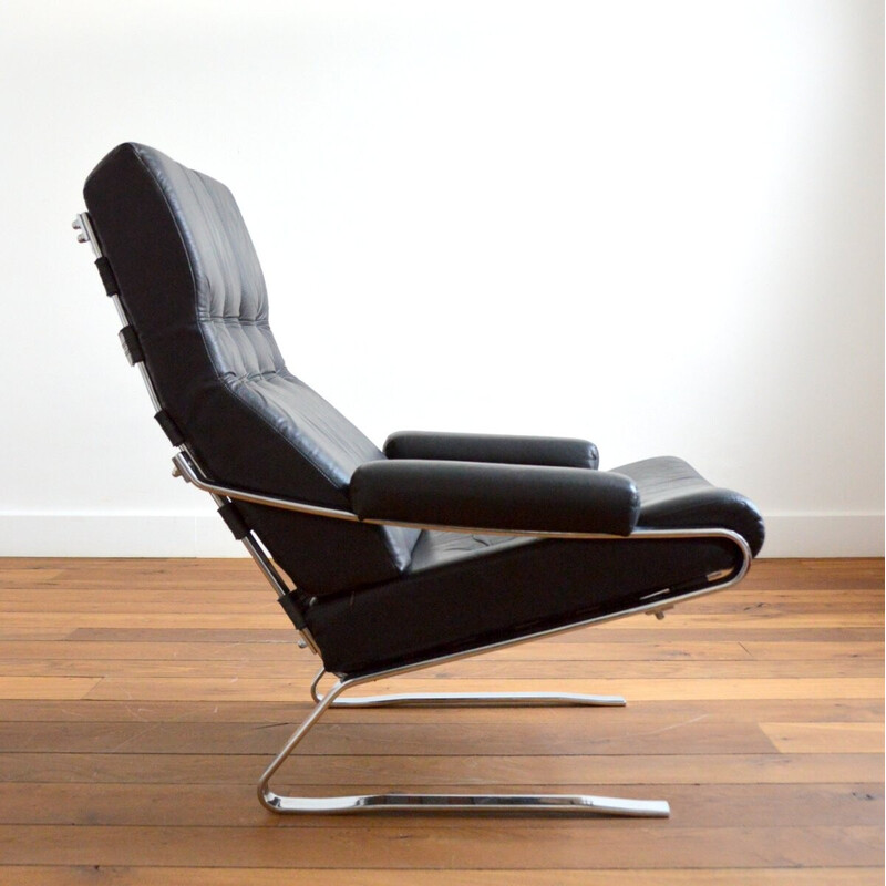Vintage fauteuil in leer en verchroomd staal van Reinhold Adolf voor Cor, 1960