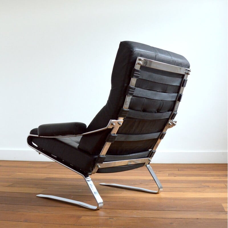 Vintage armchair in leather and chromed steel by Reinhold Adolf for Cor, 1960