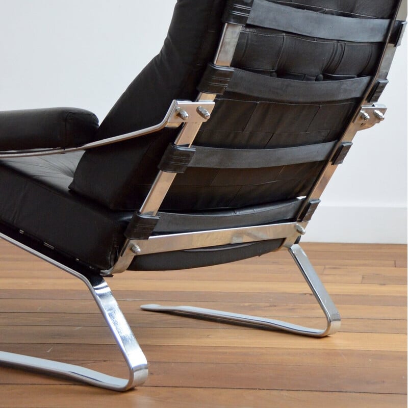 Fauteuil vintage en cuir et acier chromé par Reinhold Adolf pour Cor, 1960