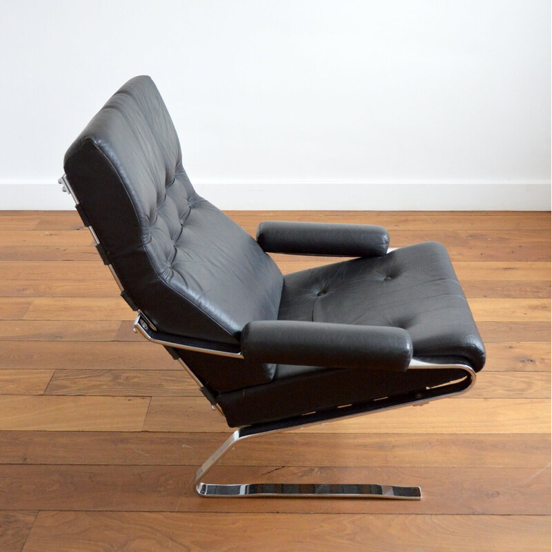 Vintage armchair in leather and chromed steel by Reinhold Adolf for Cor, 1960