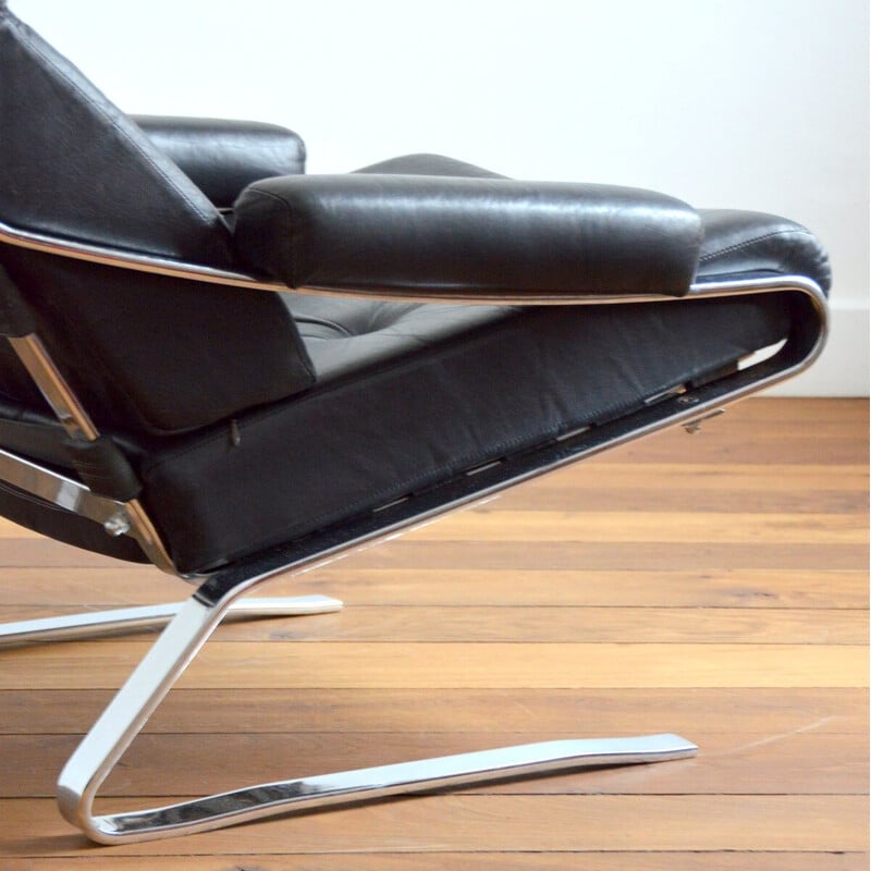 Vintage fauteuil in leer en verchroomd staal van Reinhold Adolf voor Cor, 1960