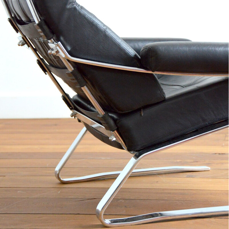 Vintage armchair in leather and chromed steel by Reinhold Adolf for Cor, 1960