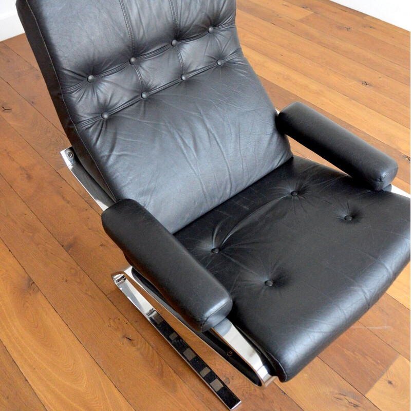 Vintage armchair in leather and chromed steel by Reinhold Adolf for Cor, 1960