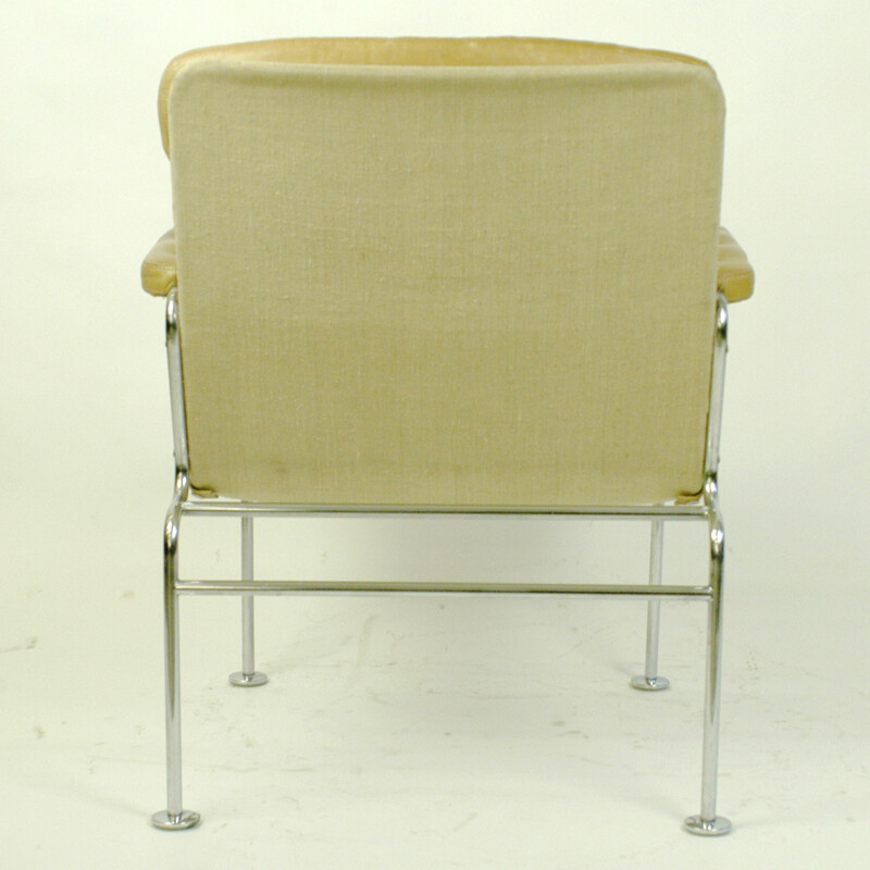 Beige Birgitta armchair in leather and chromium by Bruno Mathsson - 1960s
