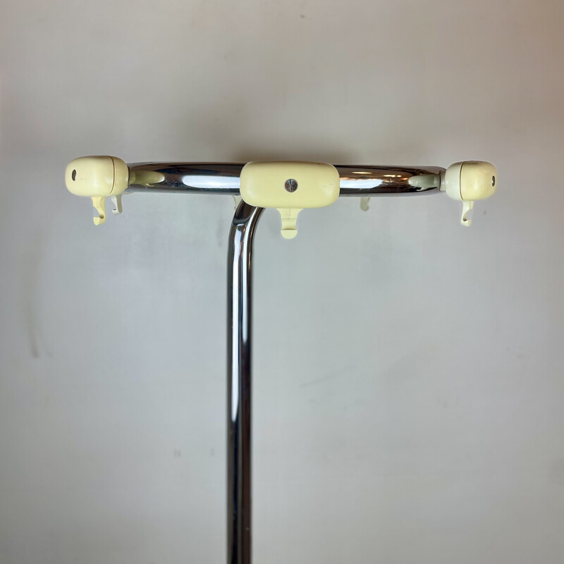 Vintage Space Age coat rack in beige plastic and chrome metal, Italy 1970