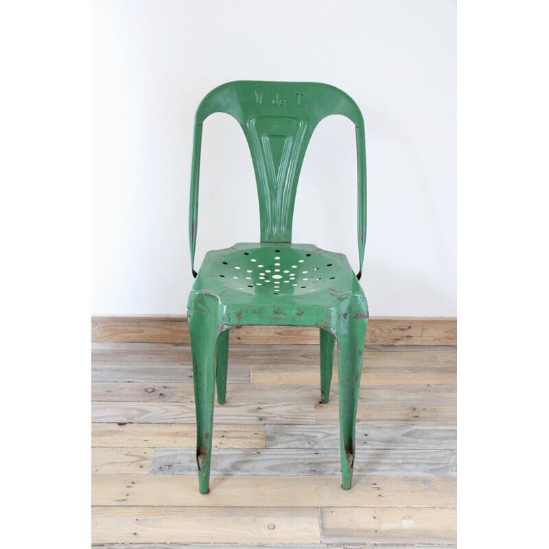 Green metal chair by Joseph Mathieu for Multipl's - 1950s