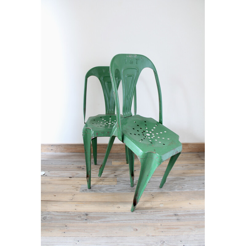 Chaise en métal vert de Joseph Mathieu pour Multipl's - 1950