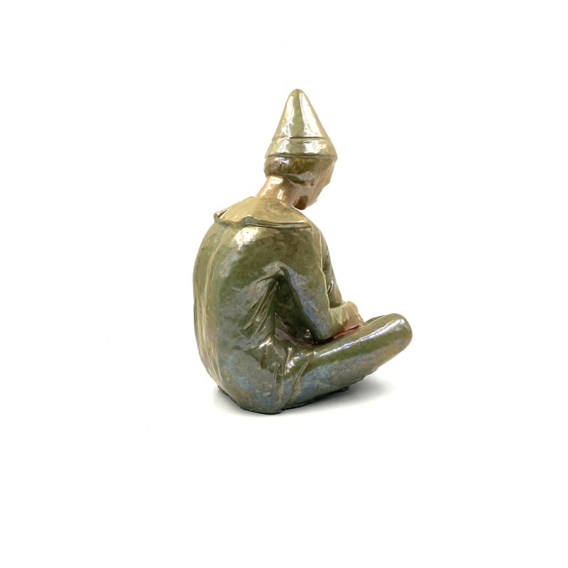 Vintage green ceramic figurine of a seated boy by Giordano Tronconi, Italy 1950