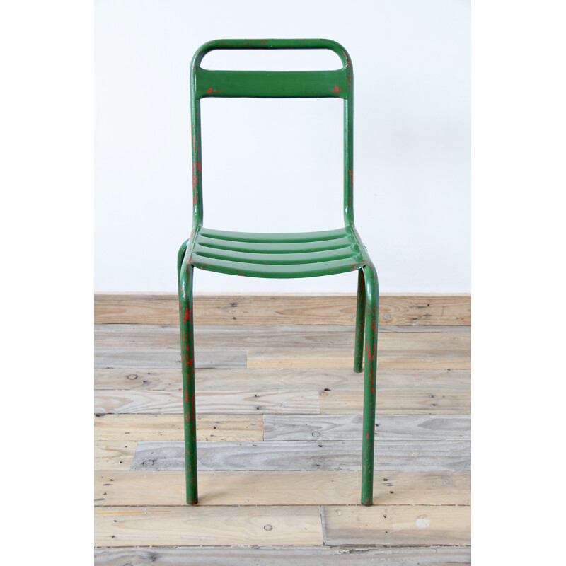 Set of 4 green bistro chairs - 1950s