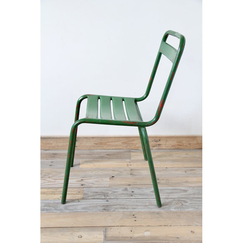 Lot de 4 chaises Bistro en métal vert - 1950