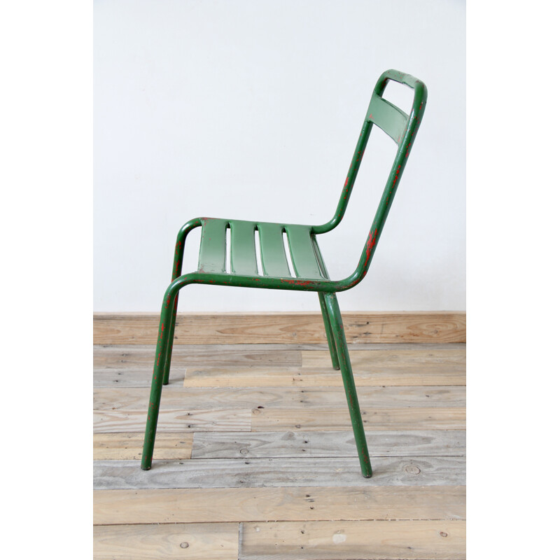 Set of 4 green bistro chairs - 1950s