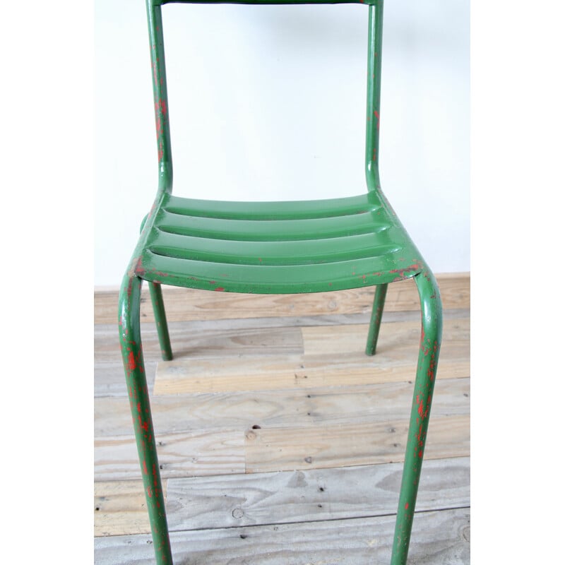 Lot de 4 chaises Bistro en métal vert - 1950