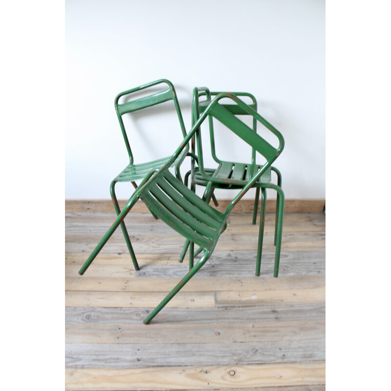 Lot de 4 chaises Bistro en métal vert - 1950