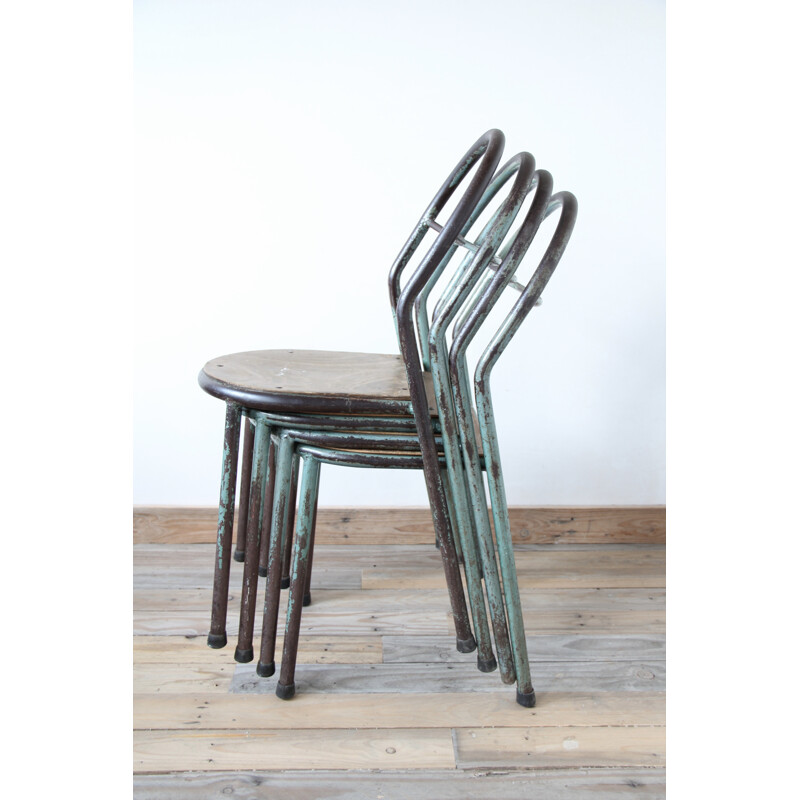 Lot de 4 chaises vintage par René Herbst pour Mobilor - 1950