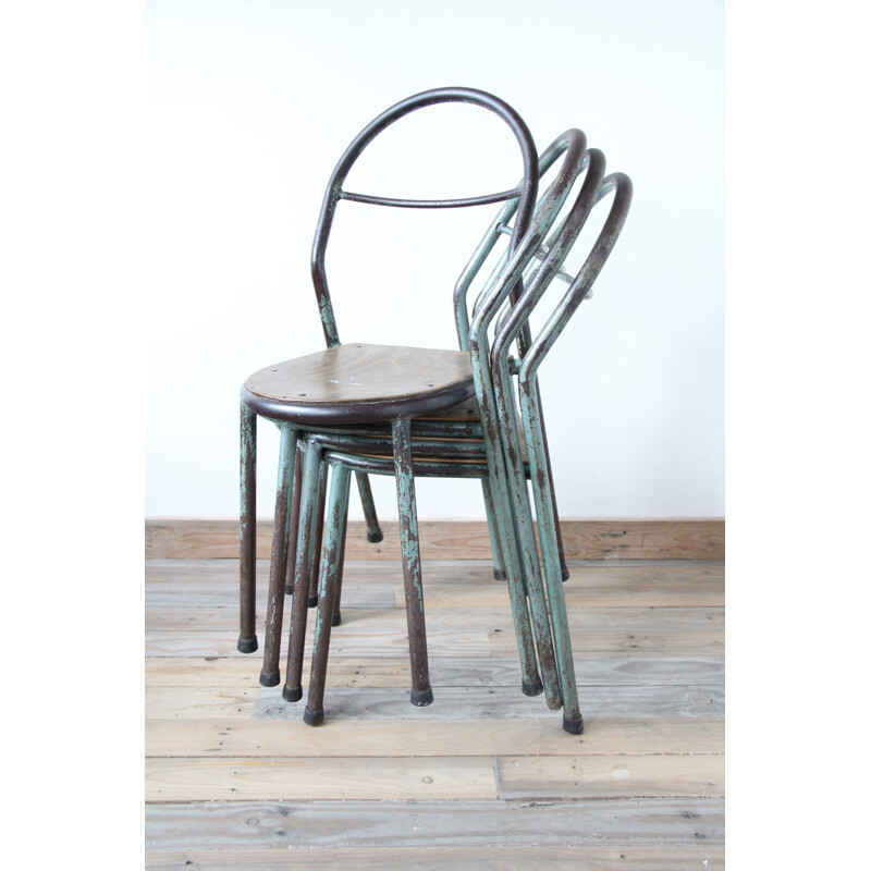 Set of 4 vintage side chairs by René Herbst for Mobilor - 1950s