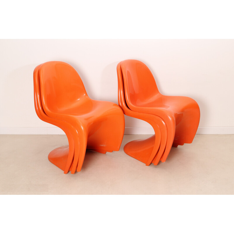 Suite of 6 orange "Panton" chairs, Verner PANTON - 1972