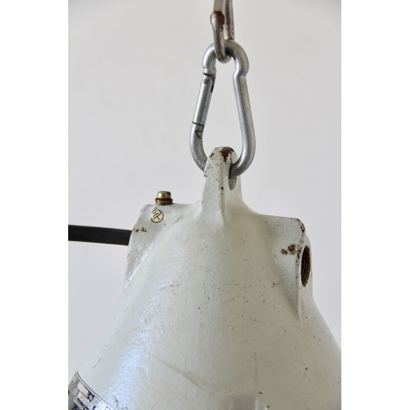 Small white industrial lamp in metal and glass - 1940s