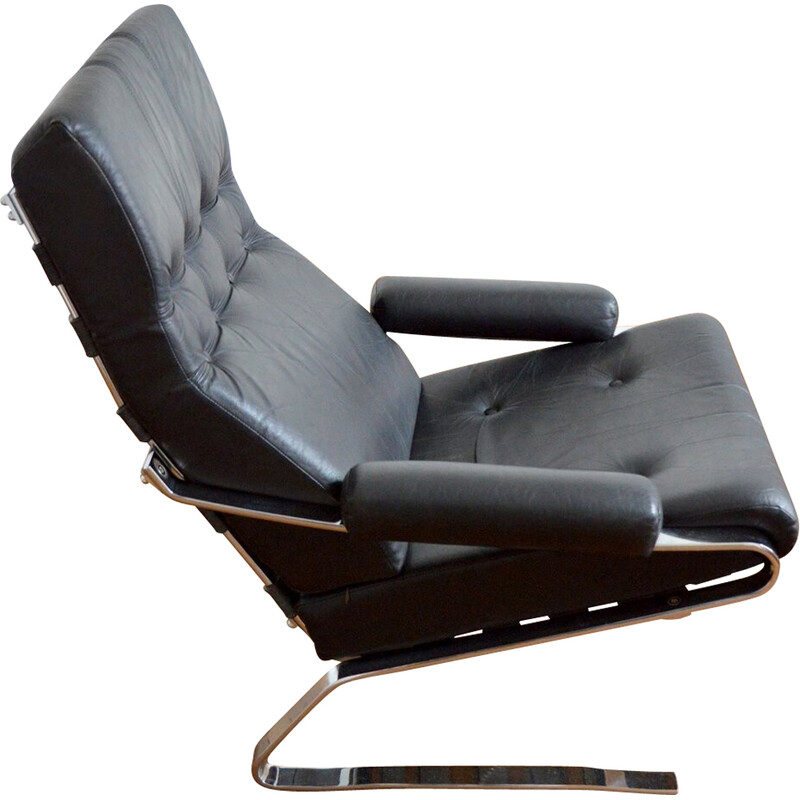 Vintage armchair in leather and chromed steel by Reinhold Adolf for Cor, 1960