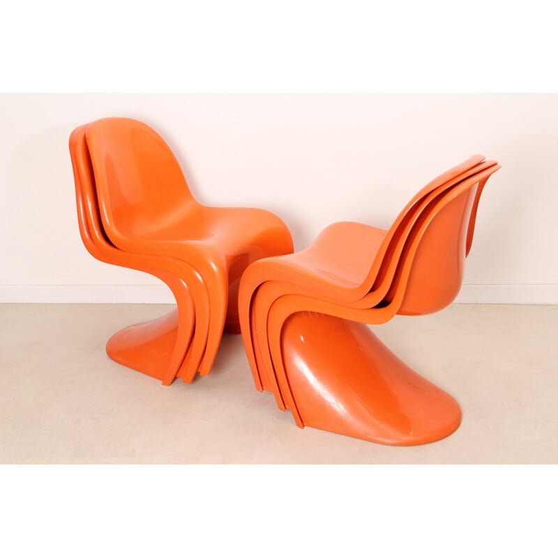 Suite of 6 orange "Panton" chairs, Verner PANTON - 1972