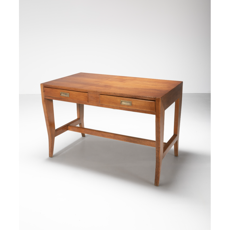 Vintage chestnut and brass desk by Gio Ponti for Schirolli, Italy 1950