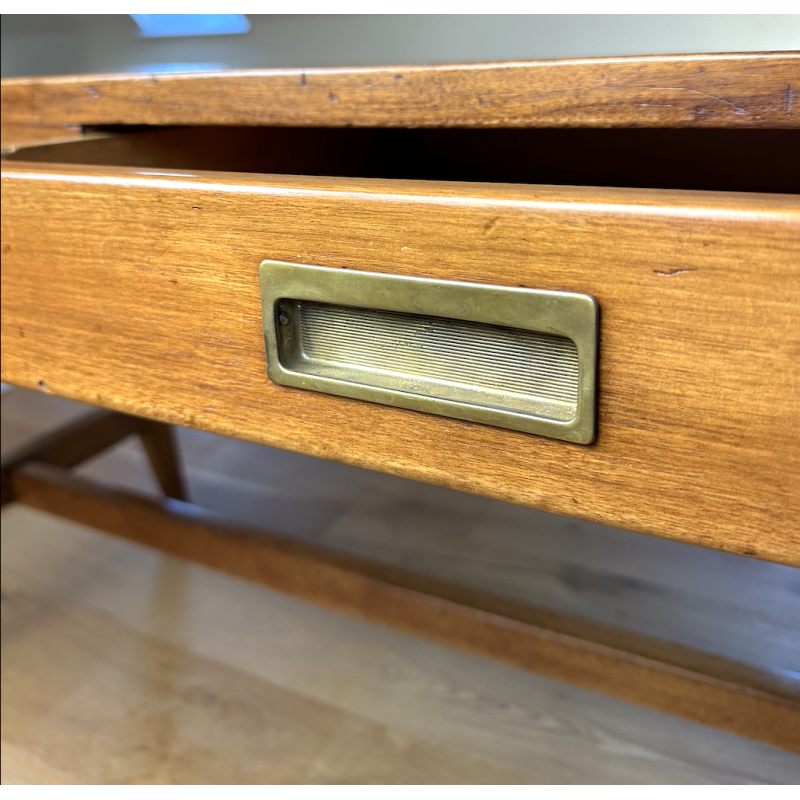 Vintage chestnut and brass desk by Gio Ponti for Schirolli, Italy 1950