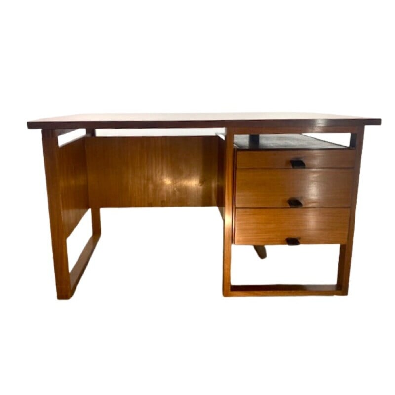 Bureau vintage en bois avec 3 tiroirs