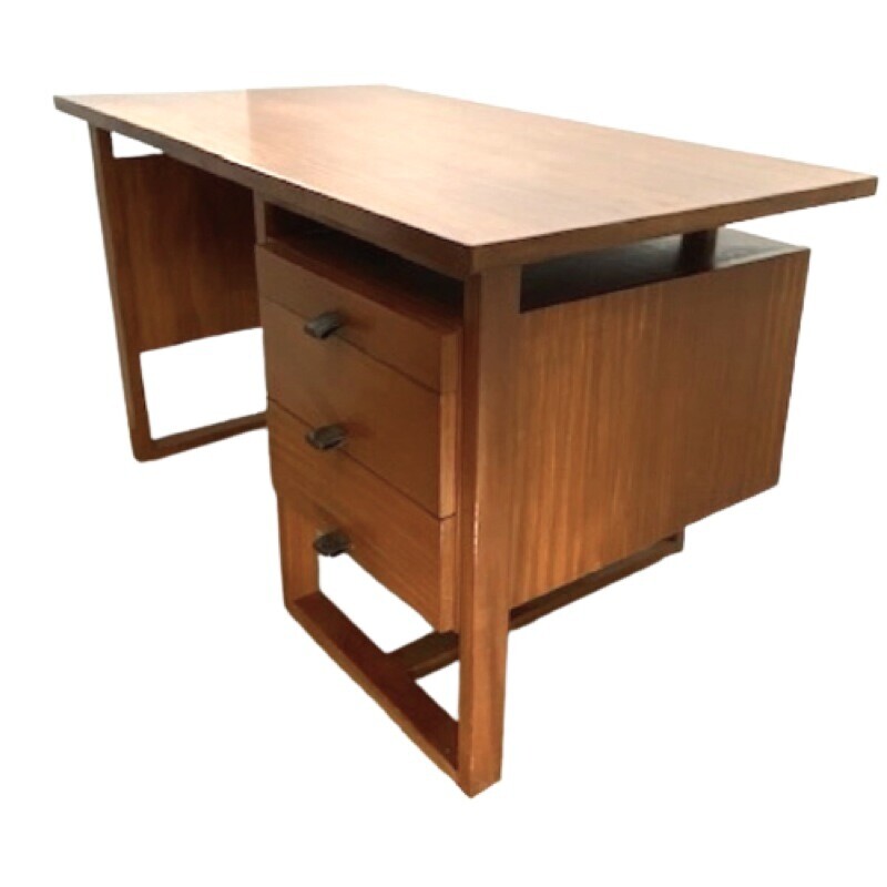 Bureau vintage en bois avec 3 tiroirs