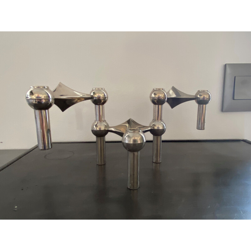 Set of 3 vintage S22 candlestick in chrome-plated metal for Nagel, Germany 1970