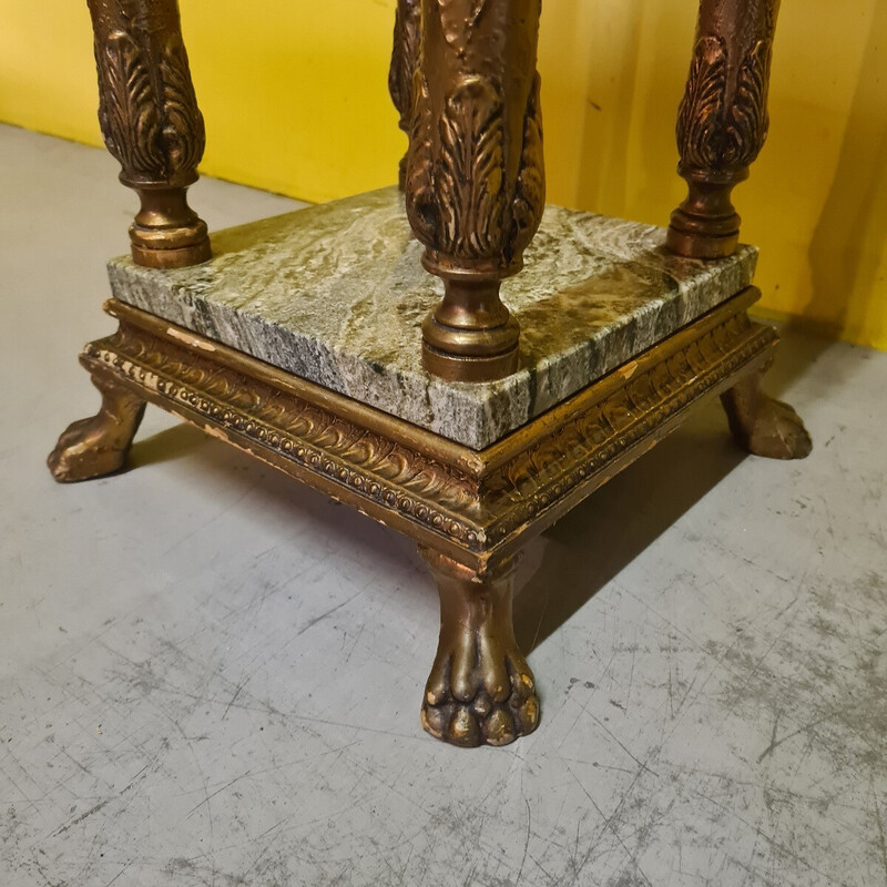 Vintage gilded stucco and marble pedestal, Sweden 1900