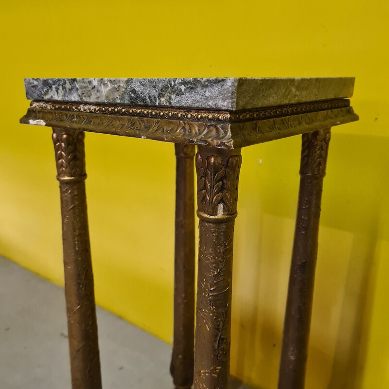 Vintage gilded stucco and marble pedestal, Sweden 1900