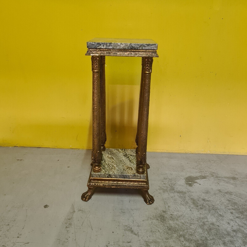 Vintage gilded stucco and marble pedestal, Sweden 1900