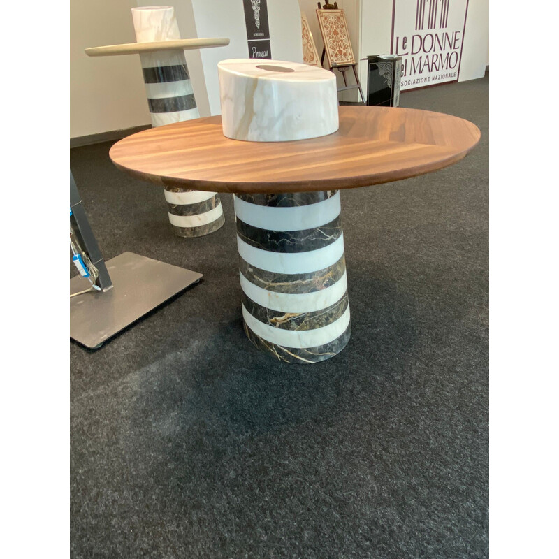 Pair of vintage Faro coffee tables in solid wood and marble, Italy