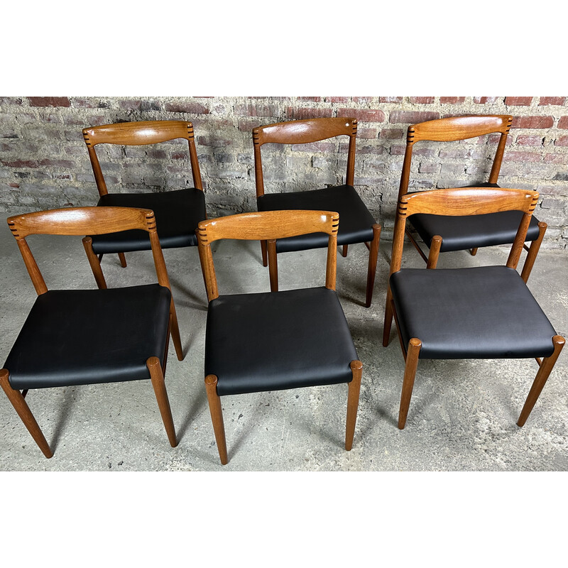 Set of 6 vintage teak and imitation leather chairs by Wh Klein for Bramin, Denmark 1960