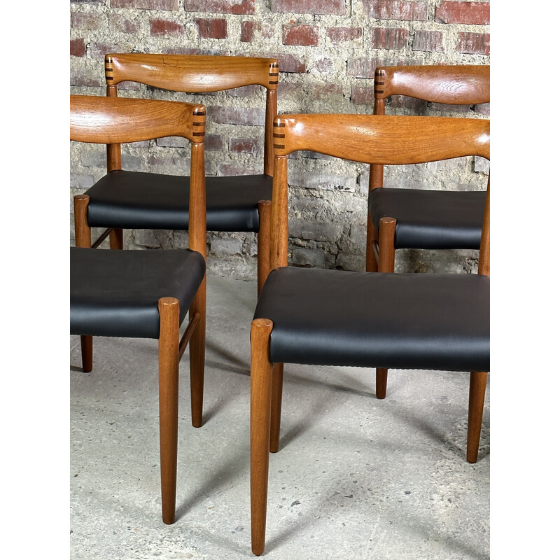 Set of 6 vintage teak and imitation leather chairs by Wh Klein for Bramin, Denmark 1960