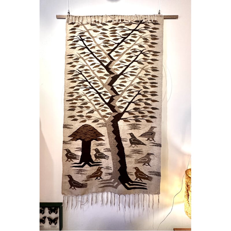 Vintage woven wool tapestries depicting the tree of life