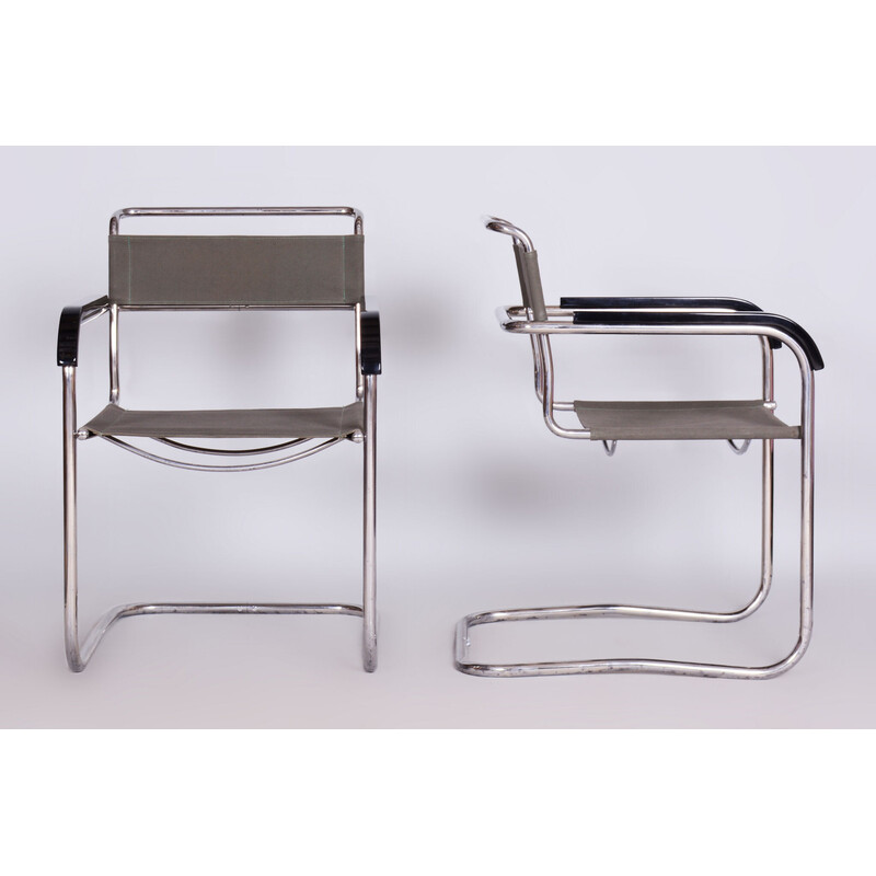 Pair of vintage Bauhaus armchairs in chrome steel by Marcel Breuer for Thonet, Czechoslovakia 1930