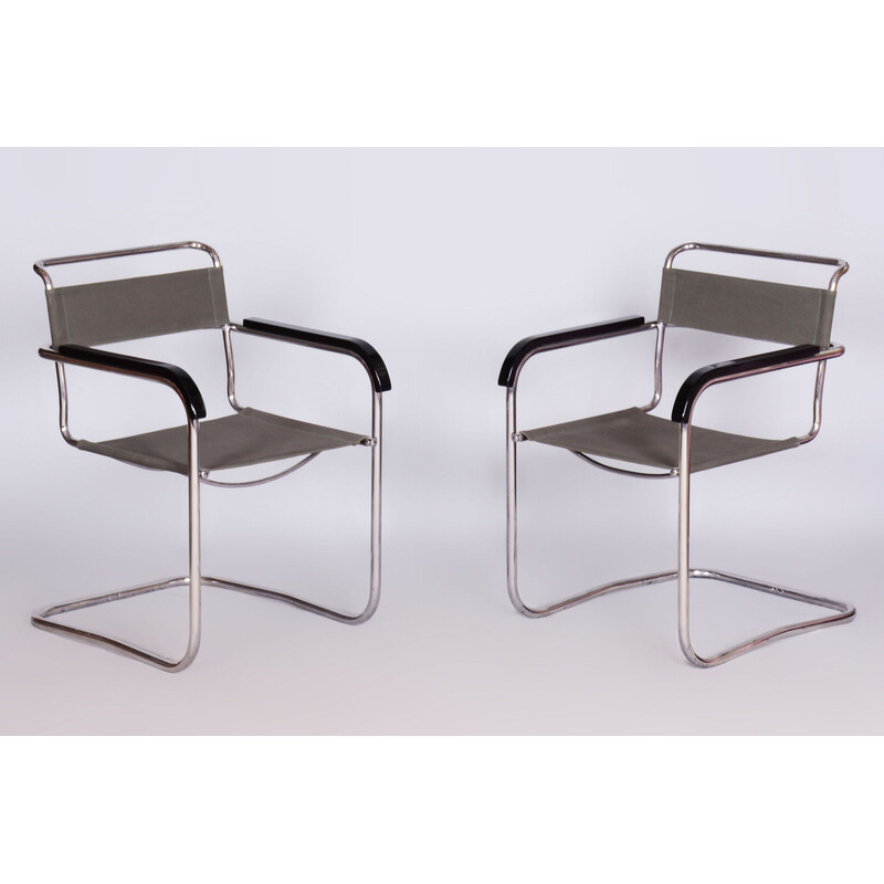 Pair of vintage Bauhaus armchairs in chrome steel by Marcel Breuer for Thonet, Czechoslovakia 1930