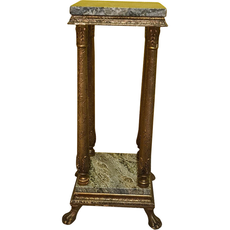 Vintage gilded stucco and marble pedestal, Sweden 1900