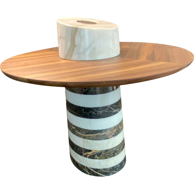 Paire de tables basses vintage Faro en bois massif et marbre, Italie