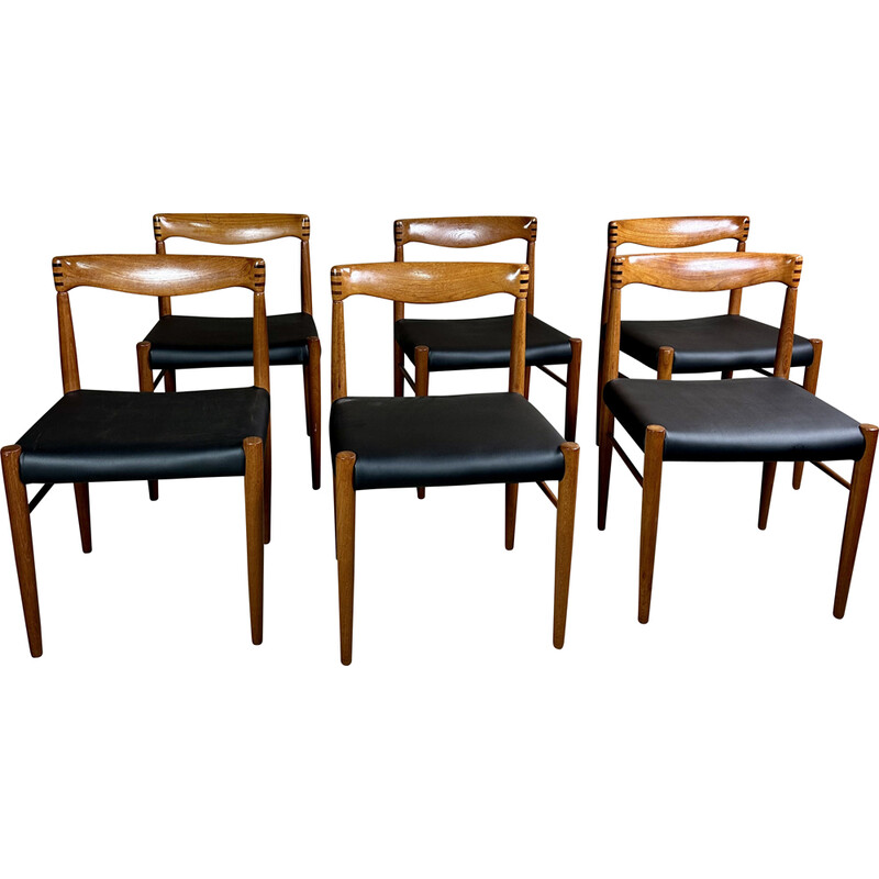 Set of 6 vintage teak and imitation leather chairs by Wh Klein for Bramin, Denmark 1960