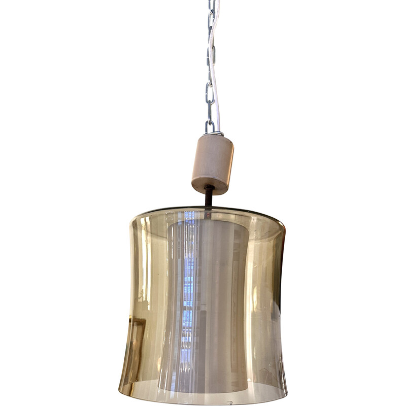 Vintage glass and opaline pendant lamp, 1970