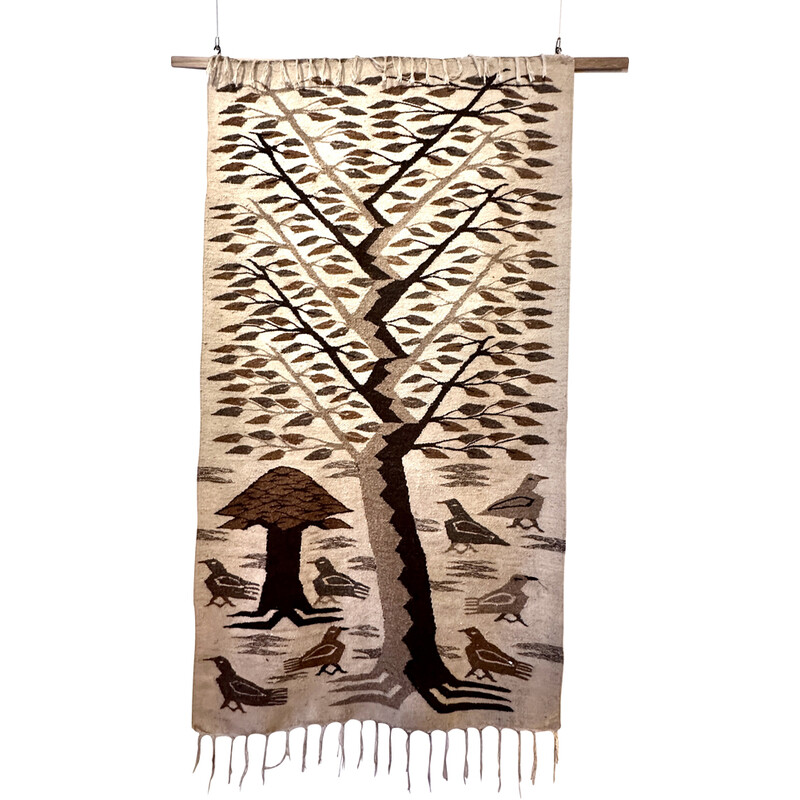 Vintage woven wool tapestries depicting the tree of life