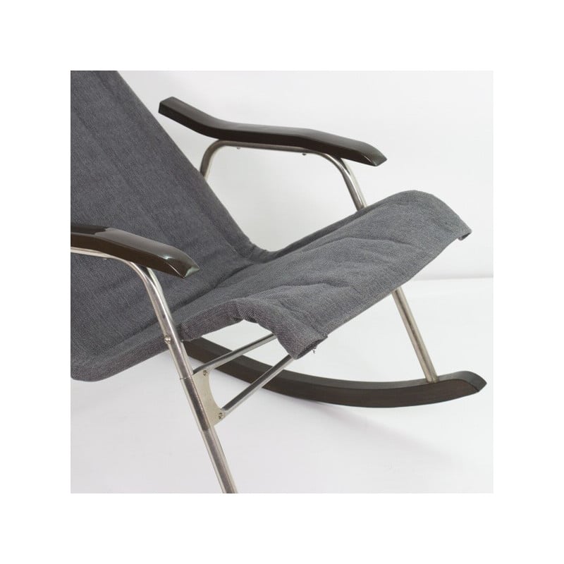 Vintage rocking chair in aluminum and wood by Takeshi Nii, Japan 1950