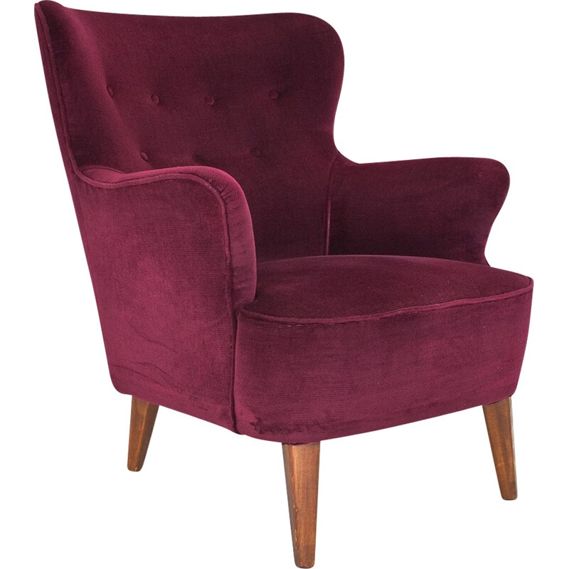 Purple velvet easy chair by Theo Ruth for Artifort - 1950s