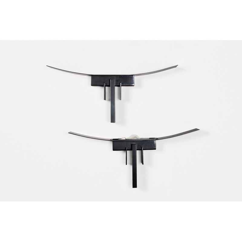 Pair of vintage black metal wall lights by Jean Michel Wilmotte for Sce, France 1980